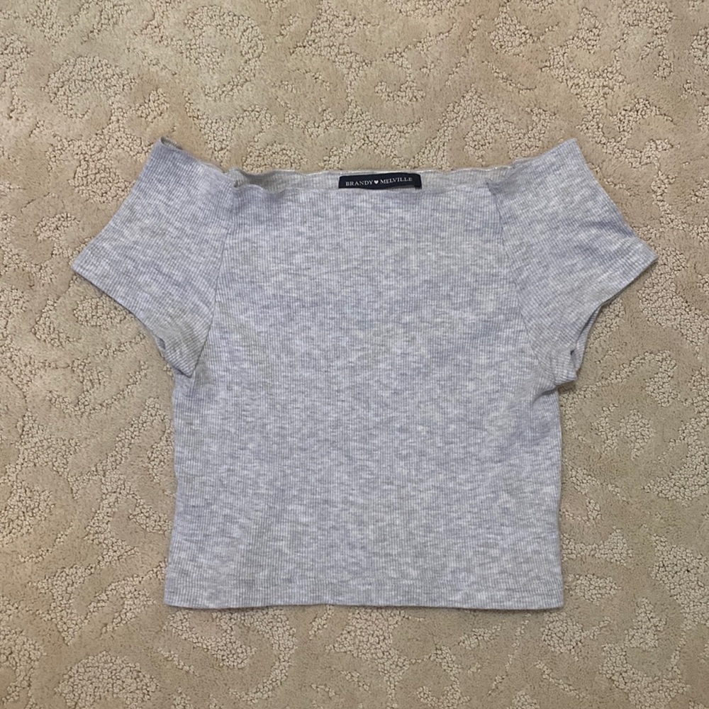 Brandy Melville off the shoulder grey cropped top (One Size)